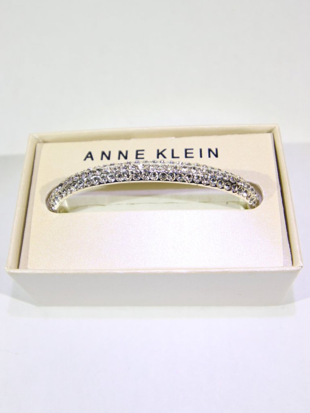 Vintage Anne Klein Silver Tone Clear Rhinestone Cuff Bracelet